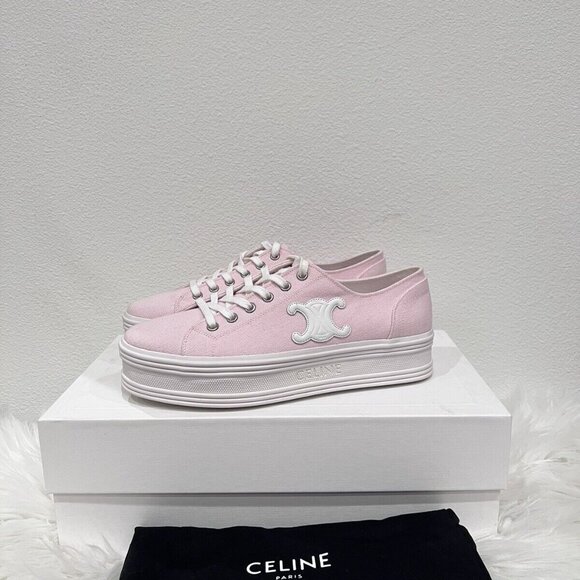 CELINE Jane Triomphe Patch Platform Block Wedge Trainer Low Top Sneakers 39/40 - Picture 4 of 11